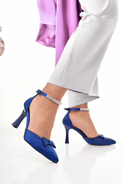 FİYANA SHOES Ankle Stoned Satin Material Bow Detailed Women's Evening Dress Shoes