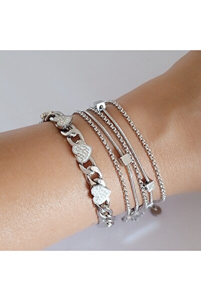 Ödül Moda 316L Çelik Silver 2'li Bileklik Seti
