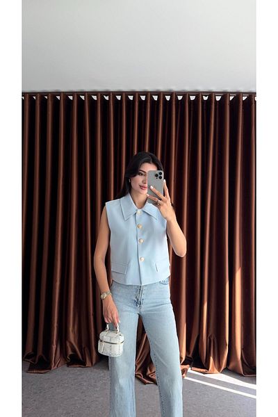 HAZELANNA Blue Stitched Vest
