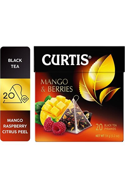 CURTIS شاي أسود بأوراق المانجو والتوت في 20 كيس شاي هرمي