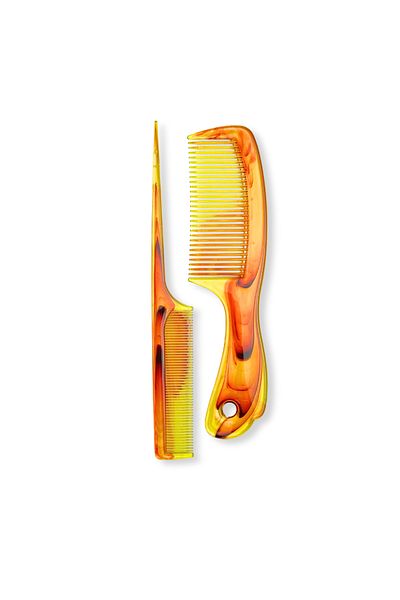 glitters Comb & Teaser, Fine-Toothed Hair Lice Removal Tool, Orange - 2-pcs
