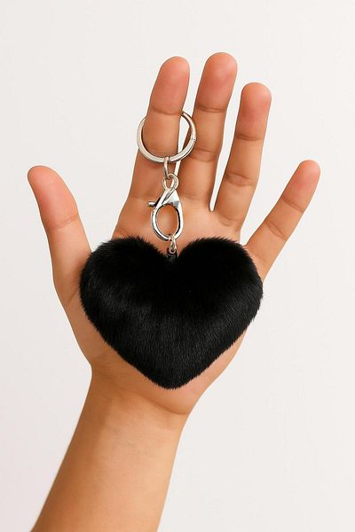 Nice For You Black Pastel Heart Plush Keychain - Cute & Soft Bag Ornament