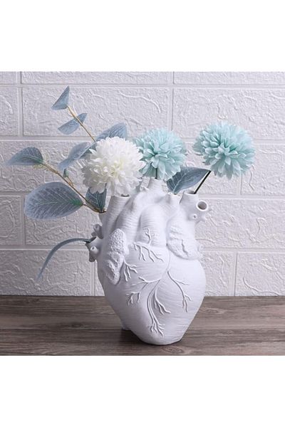 Generic Aslysa Anatomical Heart Vases Creative for Flowers Customized Sculpture Shaped Resin Art Vase Deskt