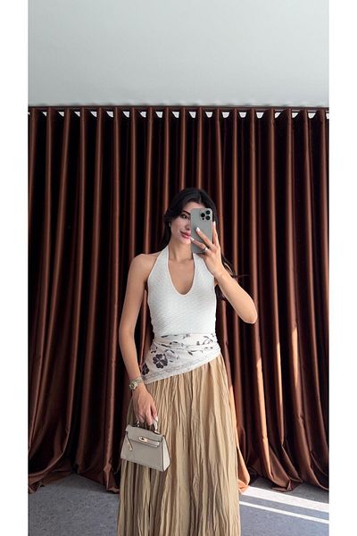 HAZELANNA Textured Halter Neck White Knitwear