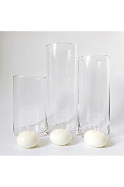 Generic مجموعة SIHIYA LIFE من 3 مزهريات زجاجية مع 3 شموع عاجية عائمة | مزهريا...