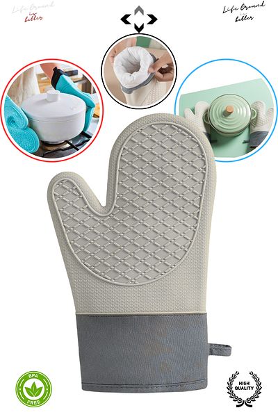 LİGROUND 1 Pcs 100% Silicone Fireproof Non-Stick Silicone Oven Mitts Kitchen Gloves Heat Resistant Gloves