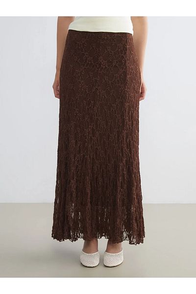 LC Waikiki Lcw Vision Brown Elastic Waist Lace Skirt