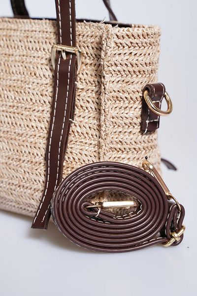 Moda Pie Double Belted Straw Women's Bag Black Straw