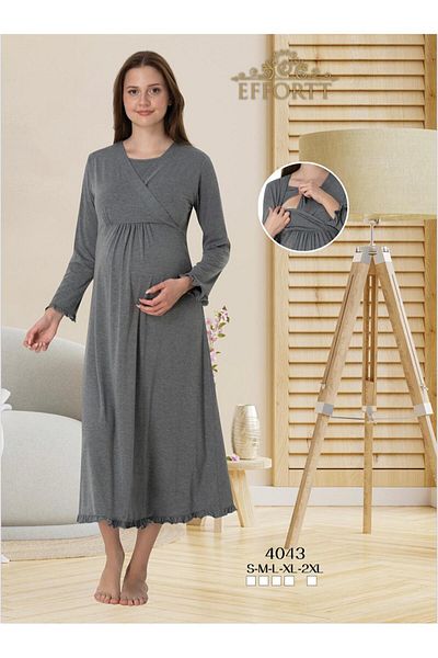 EM&FA TEKSTİL Pregnant Maternity Nightgown with Breastfeeding Compartment