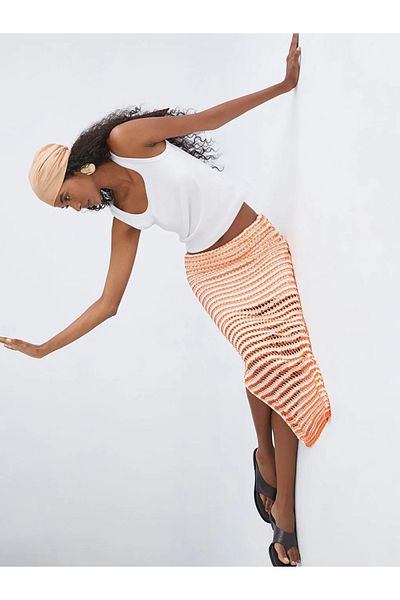 LC Waikiki Lcw Vision Orange Openwork Knitwear Skirt with Elastic Waist