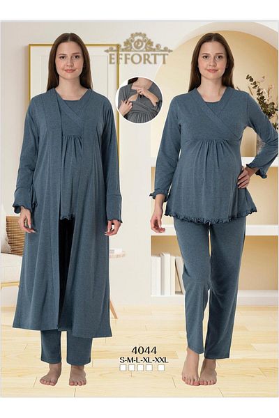 EM&FA TEKSTİL Maternity Maternity Breastfeeding Pajama Set with Compartment