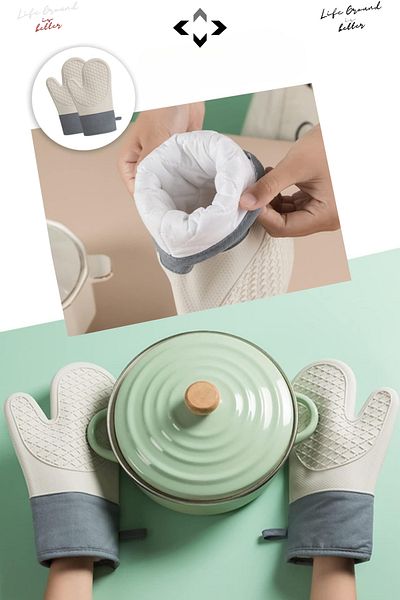 LİGROUND 1 Pcs 100% Silicone Fireproof Non-Stick Silicone Oven Mitts Kitchen Gloves Heat Resistant Gloves