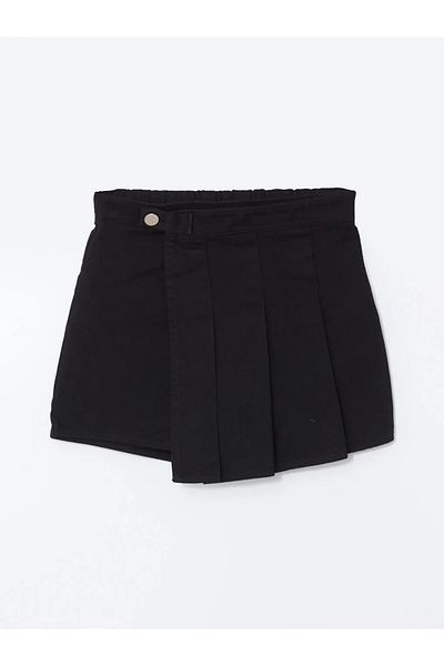 LC Waikiki Lcw Kids Black Elastic Waist Pleated Girls' Short Skirt