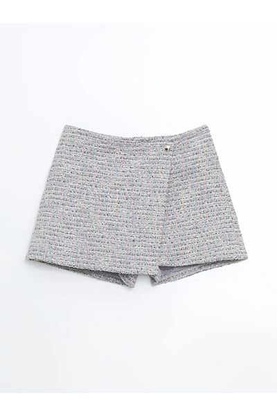 LC Waikiki Lcw Kids Gray Girls' Tweed Shorts Skirt with Elastic Waist