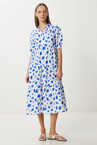 Lovelyİstanbul Καλοκαιρινό υφαντό φόρεμα με μοτίβο LFG0045 ΣΚΟΥΡΟ ΜΠΛΕ ΛΕΥΚΟ