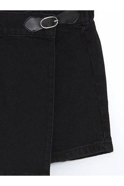 LC Waikiki Lcw Kids Black Elastic Waist Girls' Jean Shorts Skirt