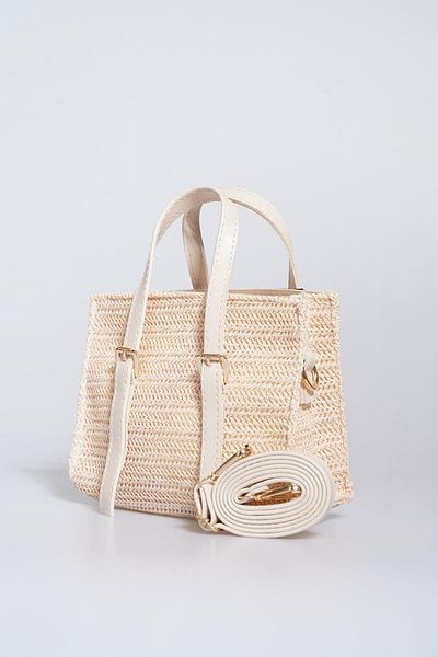 Moda Pie Double Belted Straw Women's Bag Beige Straw