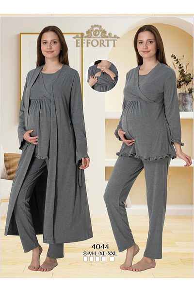 EM&FA TEKSTİL Maternity Maternity Breastfeeding Pajama Set with Compartment