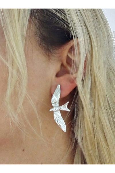 mos&more Silver Winged Bird Size Women's Earrings