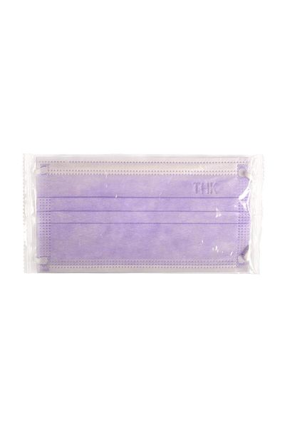 THK Set of 5 Medical Face Masks, THK, individually wrapped, 3 ply, 3 layers, Purple/White