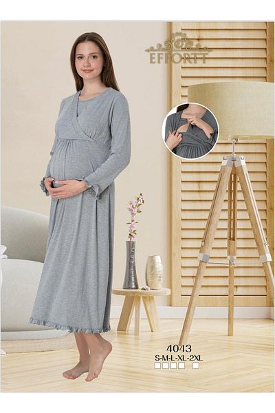 EM&FA TEKSTİL Pregnant Maternity Nightgown with Breastfeeding Compartment