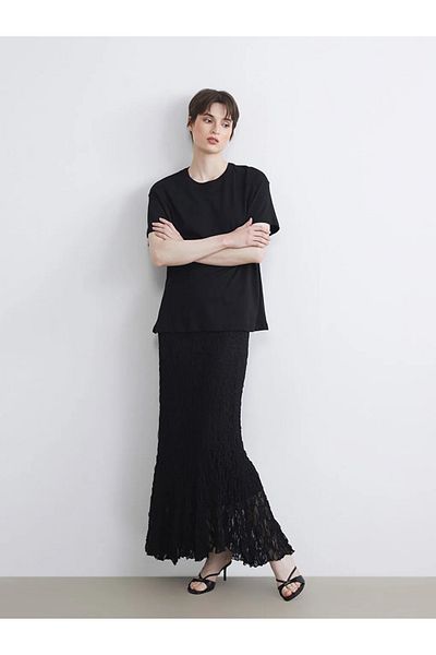 LC Waikiki Lcw Vision Black Elastic Waist Lace Skirt