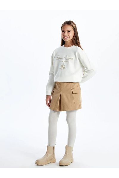 LC Waikiki Lcw Kids Beige Elastic Waist Girl's Cargo Shorts Skirt