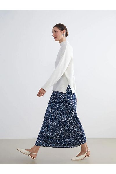 LC Waikiki Lcw Grace Navy Blue Patterned A-Line Skirt with Elastic Waist