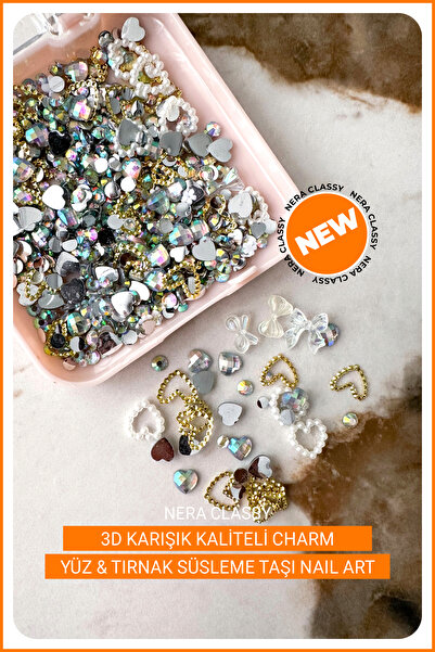 Nera Classy 3D Karışık Renkli Desenli Charm Tırnak Süsü, Protez Tırnak Nail A...