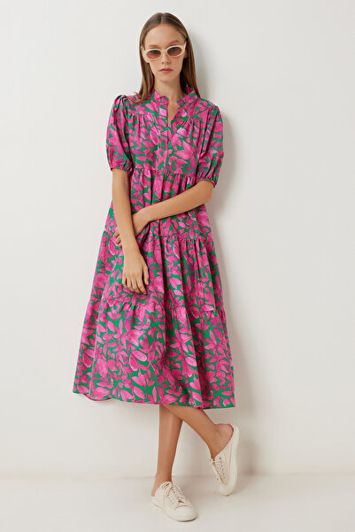 Lovelyİstanbul Καλοκαιρινό υφαντό φόρεμα με μοτίβο LFG0077 ΡΟΖ ΠΡΑΣΙΝΟ