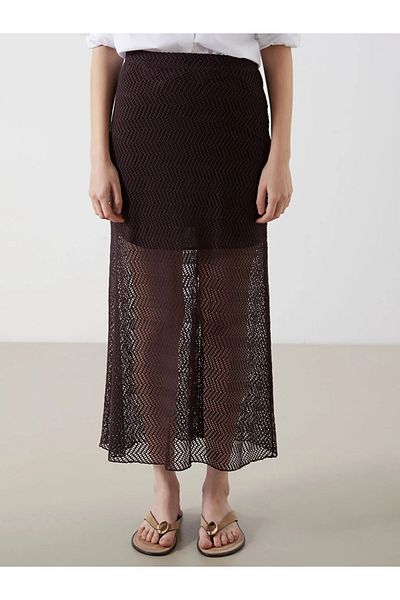 LC Waikiki Lcw vision brown elastic waist openwork skirt