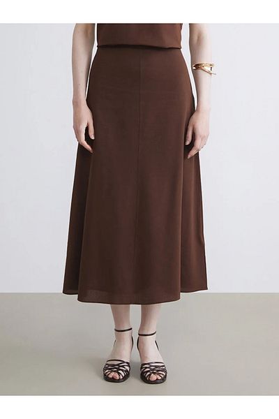 LC Waikiki Soulife Brown Waist Belt A-Line Linen Blend Skirt