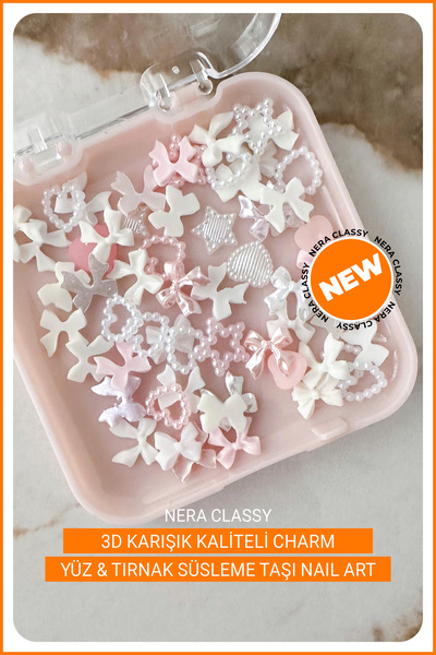 Nera Classy 3D Karışık Renkli Desenli Charm Tırnak Süsü, Protez Tırnak Nail A...