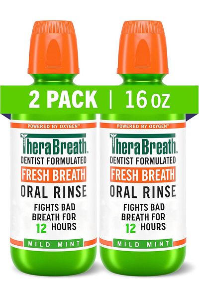The Breath Co TheraBreath Fresh Breath Oral Rinse, Mild Mint Flavor, 500ml (Pack of 2)
