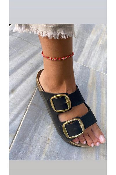 marsel aksesuar Rose Colored Xuping Anklet with Red Evil Eye