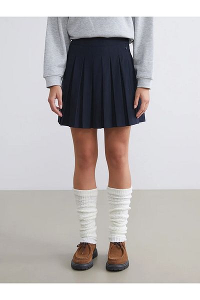 LC Waikiki Xside Navy Blue Waist Zipper Pleated Mini Skirt