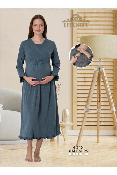 EM&FA TEKSTİL Pregnant Maternity Nightgown with Breastfeeding Compartment