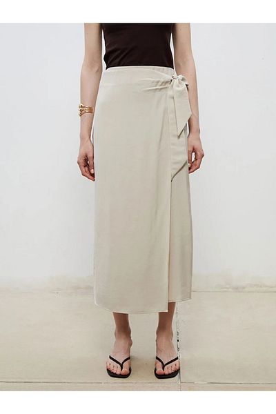 LC Waikiki Soulife Beige Elastic Waist Modal Textured Tie Skirt