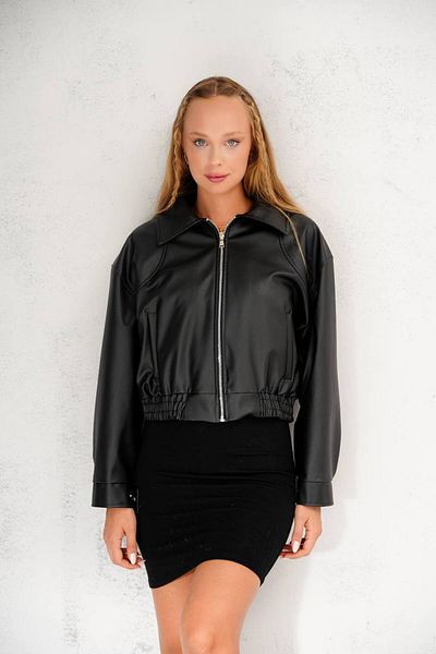 İLKCET MODA Women's Oversize Bomber Faux Leather Jacket