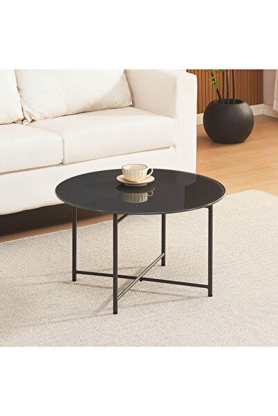 Generic طاولة قهوة مستديرة بسطح زجاجي من موفو تروي