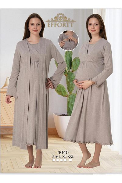 EM&FA TEKSTİL Pregnant Maternity Breastfeeding Nightgown Set with Compartment