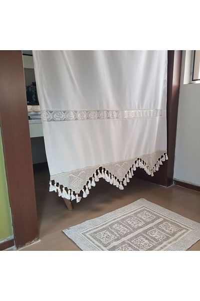 Cotopia Authentic Linen Curtain with Roses between the Fabric
