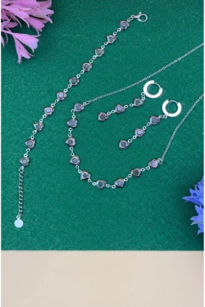 charmove ile kendinizi şımartın Kadın Kalpli Zirkon Taşlı Kolye,Bileklik,Küpe Set