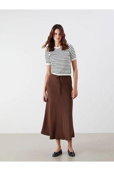 LC Waikiki Lcw Vision Brown Waist Zipper Linen Blend A-Line Skirt