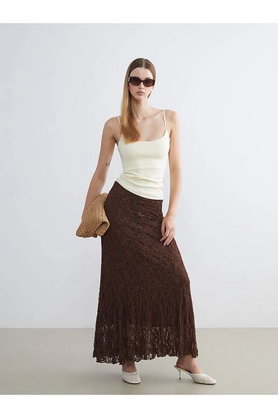 LC Waikiki Lcw Vision Brown Elastic Waist Lace Skirt