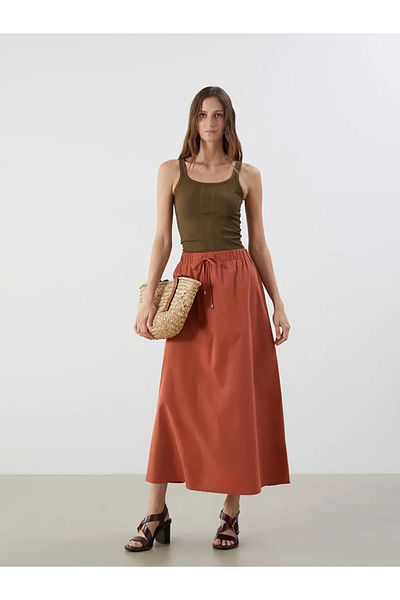 LC Waikiki Lcwaikiki Classic Brown Elastic Waist Gathered Skirt