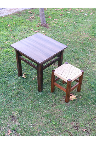 ARMES EV CONCEPT Kare Masa ve 1 Adet Örme Hasır Tabure Takımı (35 cm)