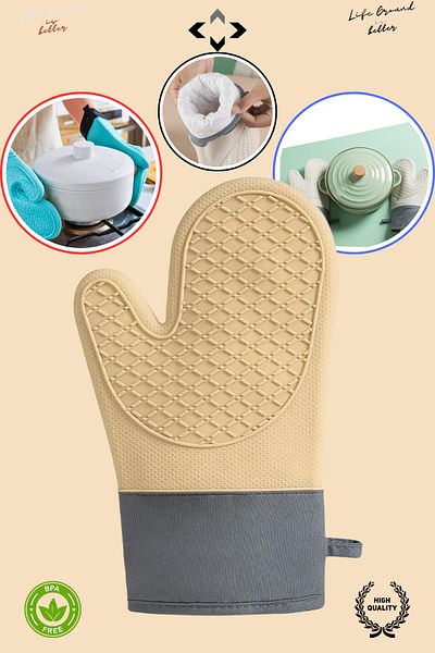 LİGROUND 1 Pcs 100% Silicone Fireproof Non-Stick Silicone Oven Mitts Kitchen Gloves Heat Resistant Gloves