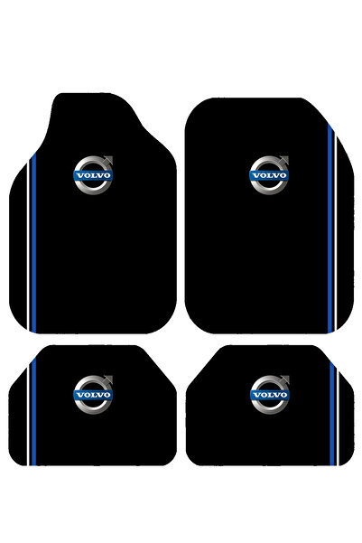 BigArts Home Volvo Logolu Mavi Şeritli Siyah Oto Paspas Takımı – 4'lü Set, Ka...