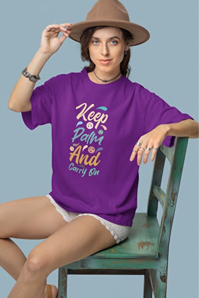 ArtYus TRIOCĂ CU MÂINĂ SCURTĂ CU Gât rotund, cu imprimeu KEEP FALM AND CARRY ...